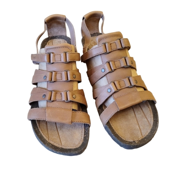 Tecva Brown Tan Wedge Leather Strappy Sandals Summer Size 9.5 - Picture 3 of 6